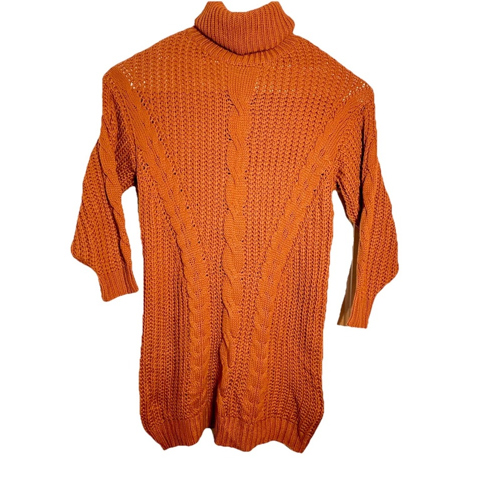Plus Size‎ Sweater Long Tall Turtle Neck 1x 2X Cable Knit Orange Soft Warm